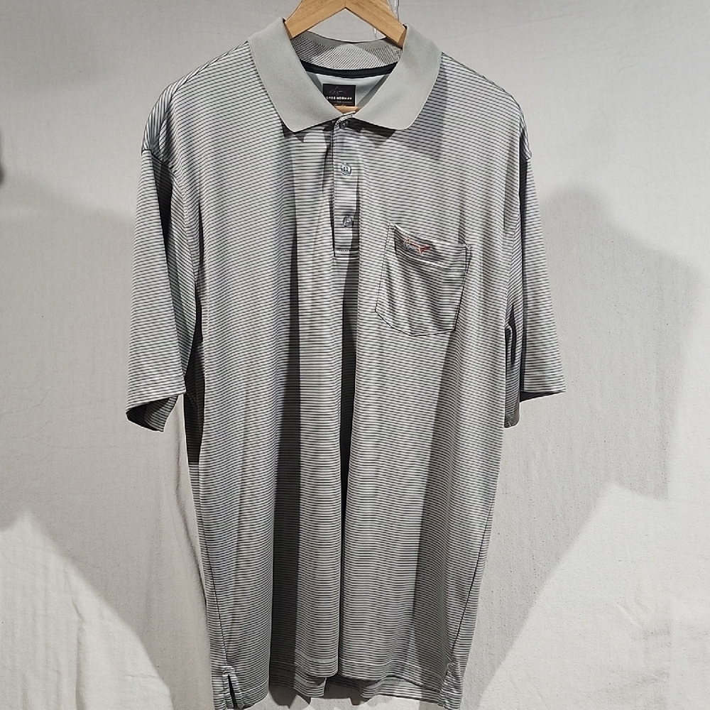 Greg Norman For‎ Tasso Elba Play Dry Men's Tan / Black Striped Golf Shirt XXL